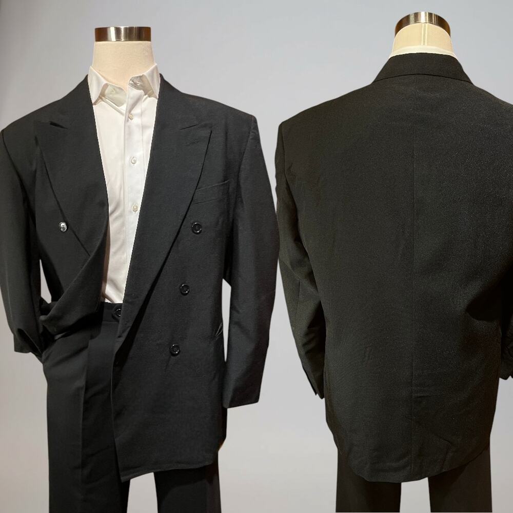 Vintage Gino Cappeli 46R Black Double Breasted Blazer Jacket - Picture 2 of 14